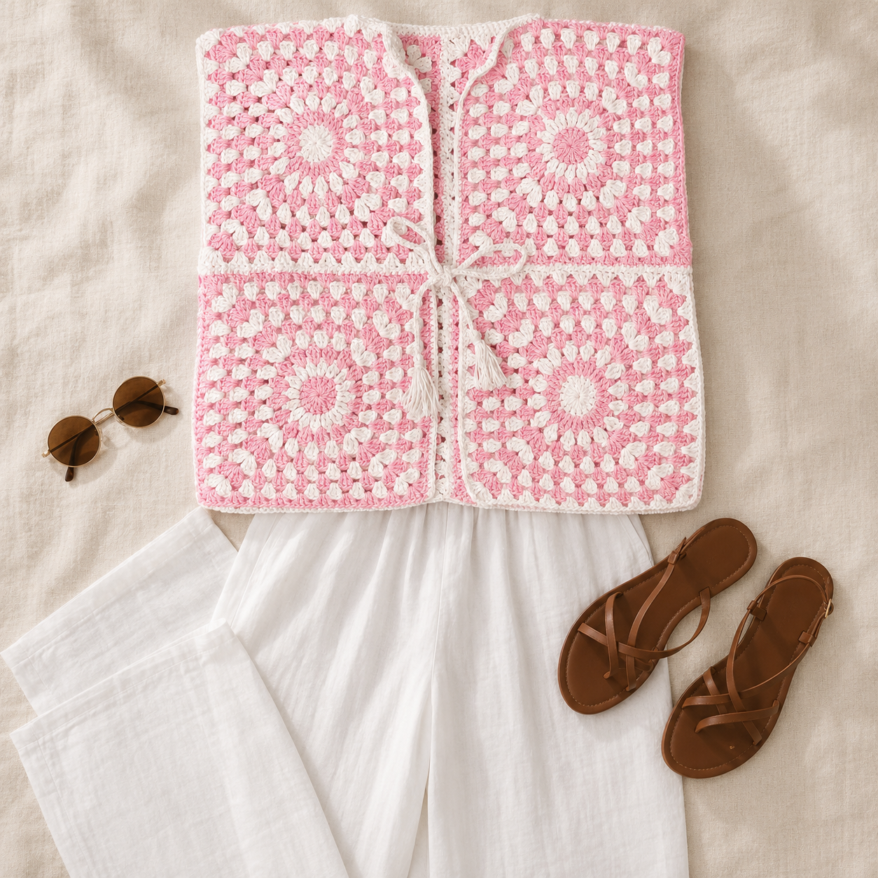Summer Granny Vest- Bubblegum Pink