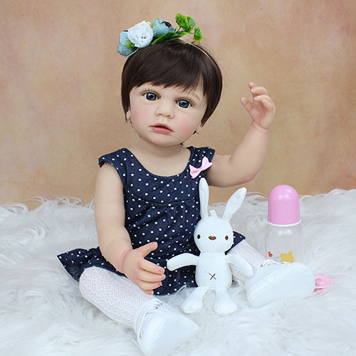 Miniatura: Bebê Reborn 55cm Coelho Vestido Bolinha Kiara