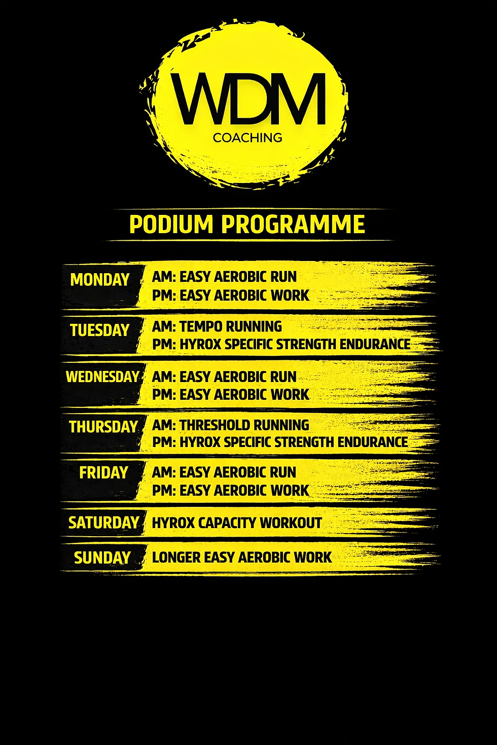 Calendar view of a Hyrox training week