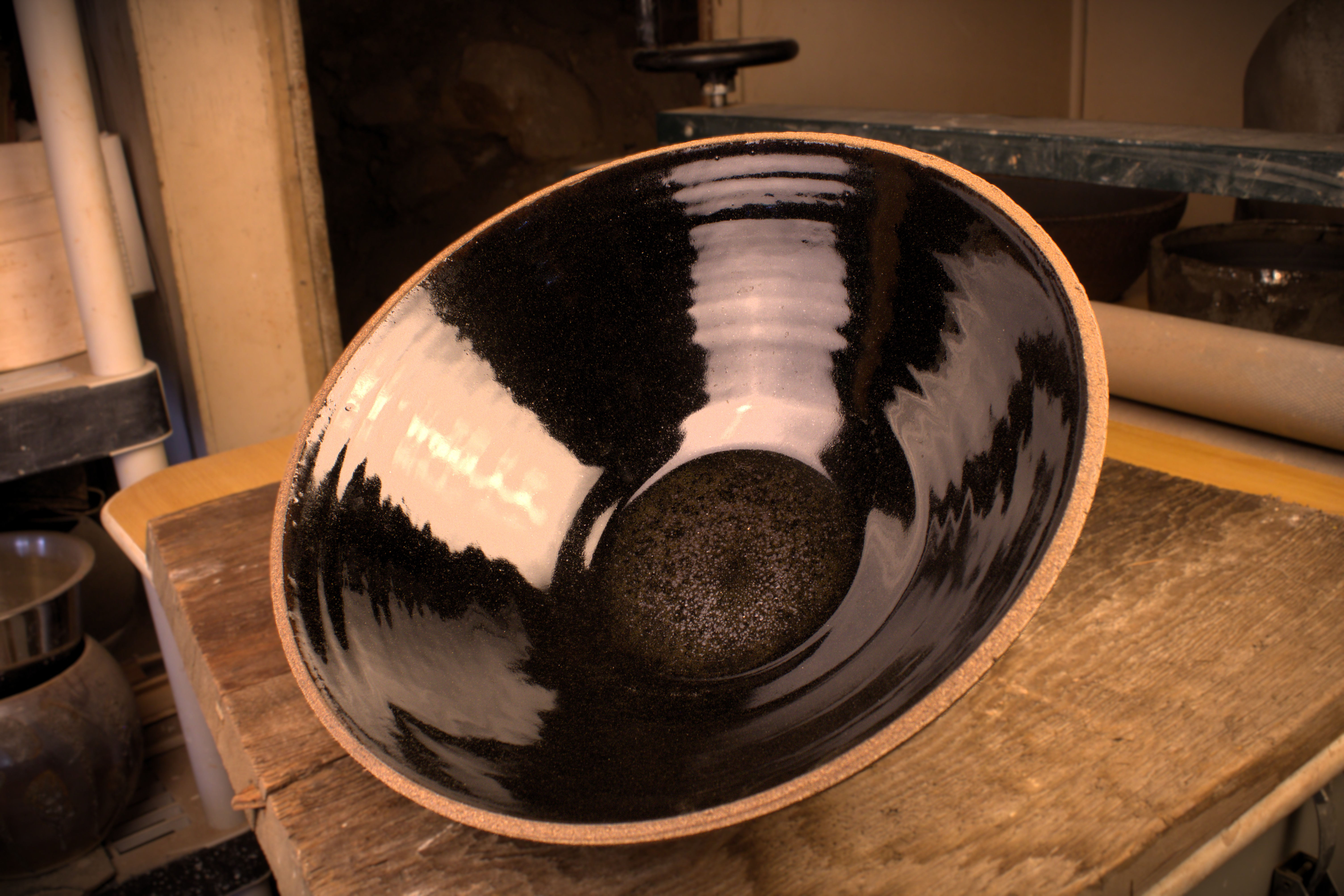 12" chocolate brown speckled serving bowl