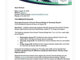 August 27th - 29th: Vincent Thomas Bridge Overnight Closures