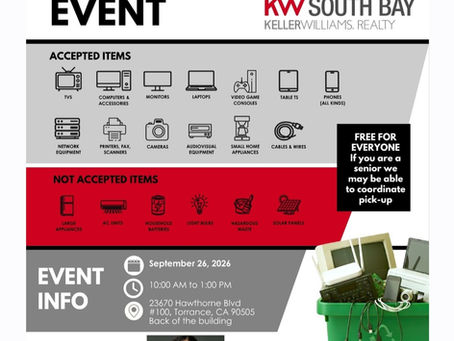 September 24th:  Free Electronics Recycling Event 10:00 am to 1:00 pm