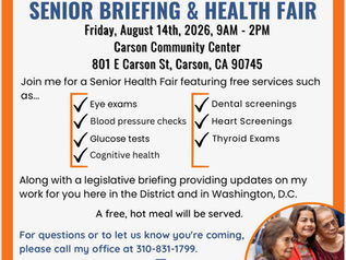 August 14th: Free Senior Briefing and Health Fair Congresswoman Nanette Barragán