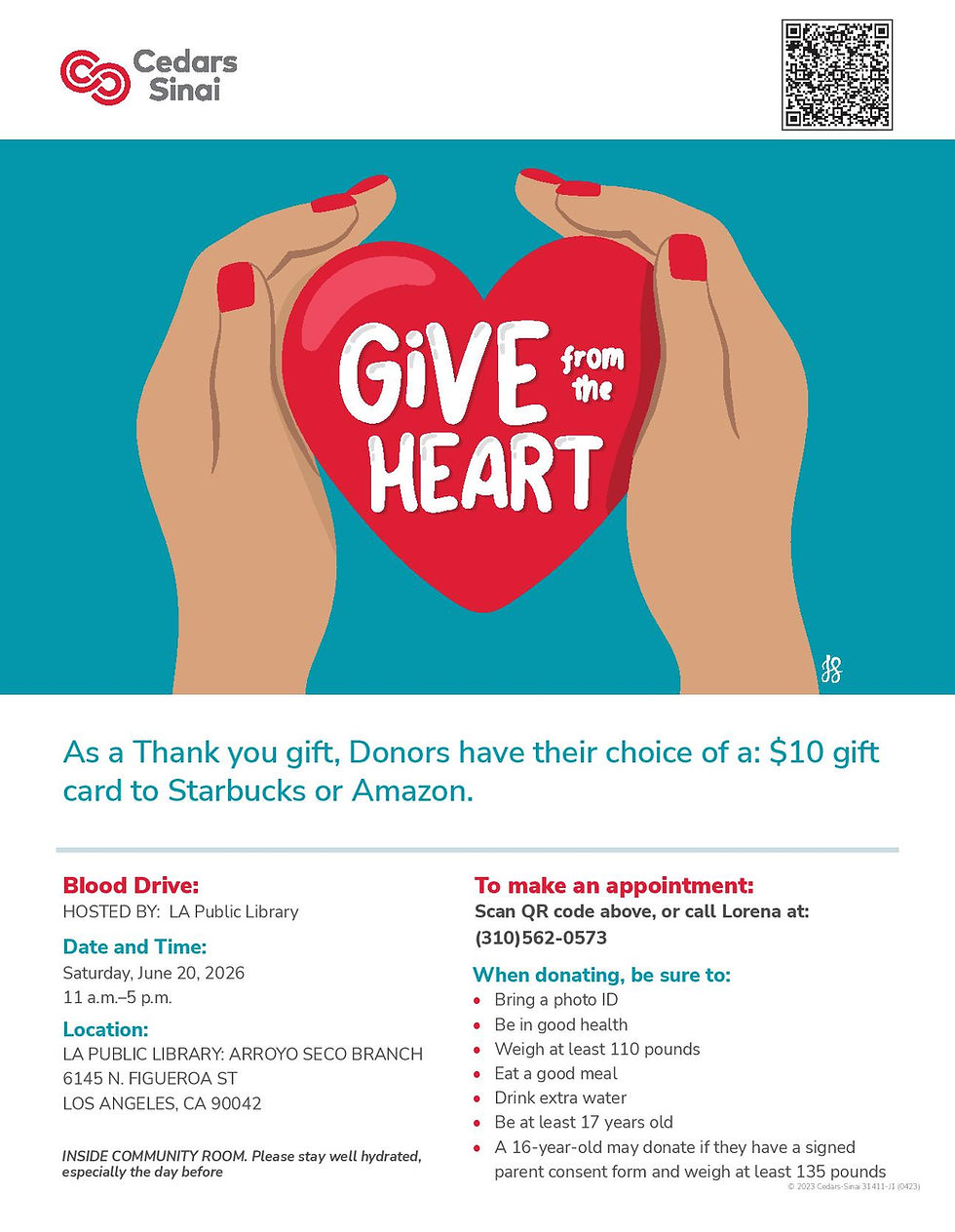 June 20th:  Blood Drive at Arroyo Seco  Branch Public Library 11:00 am to 5:00 pm