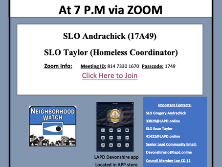 February 3rd:  LAPD Devonshire Basic Car 17A49 Meeting