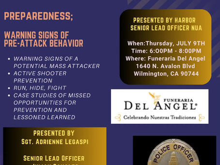 July 9th:  Free Active Shooter Preparedness Presentation 6:00 to 8:00 pm