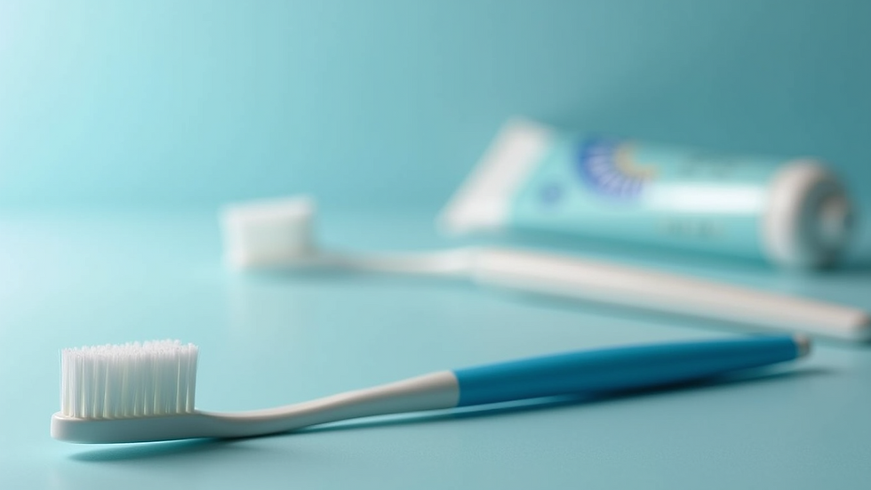 Close-up view of a dental care kit with toothbrush and toothpaste