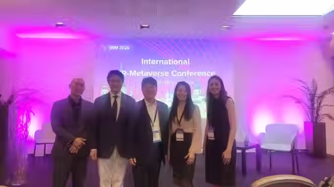 사진 왼쪽부터 대니 대인 한(Danny Dai-In Han) 박사/IAITI Vice President Strategy, 이태준 KDI 국제정책대학원 교수, 티모시 정(Timothy Jung) 석좌교수/IAITI President, 임효주 KOVACA 실장, 맨디 클라우디아 톰 디크(Mandy Claudia tom Dieck) 박사/IAITI Vice President Conferences/사진제공=한국AI실감메타버스콘텐츠협회