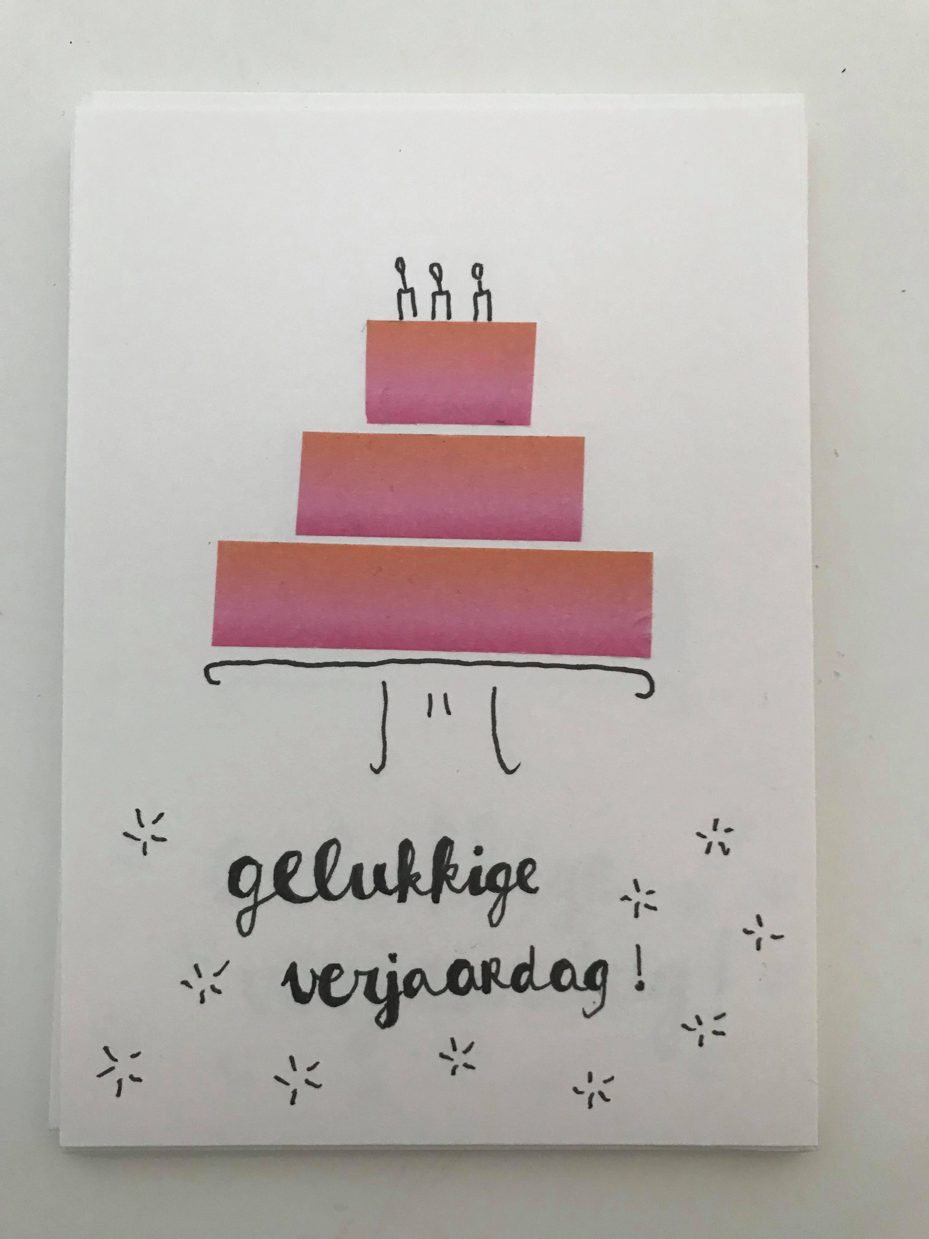 WENSKAART - gelukkige verjaardag taart roze