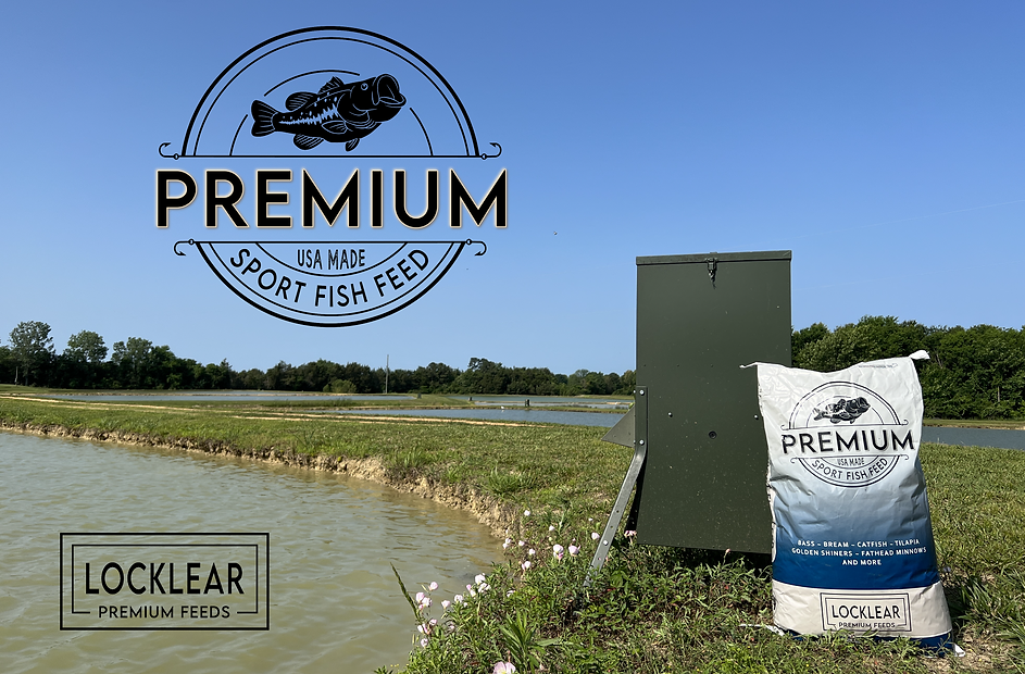 Locklear Premium Feeds feeder by lake with feed