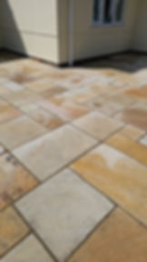 New garden pavement with bricks and tiles