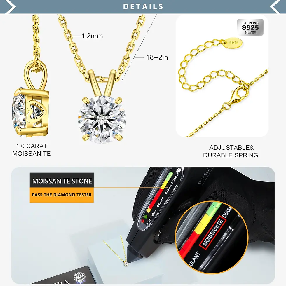 Miniature : Moissanite Solitaire Pendant Necklace 925 Sterling Silver 14K Gold Plated