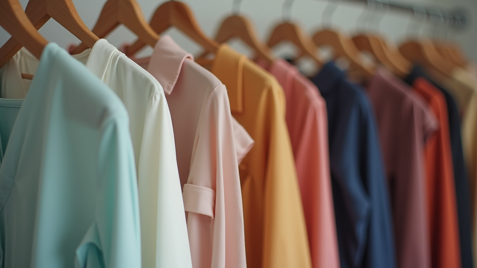 Close-up view of a clothing rack with various women's dresses in different styles