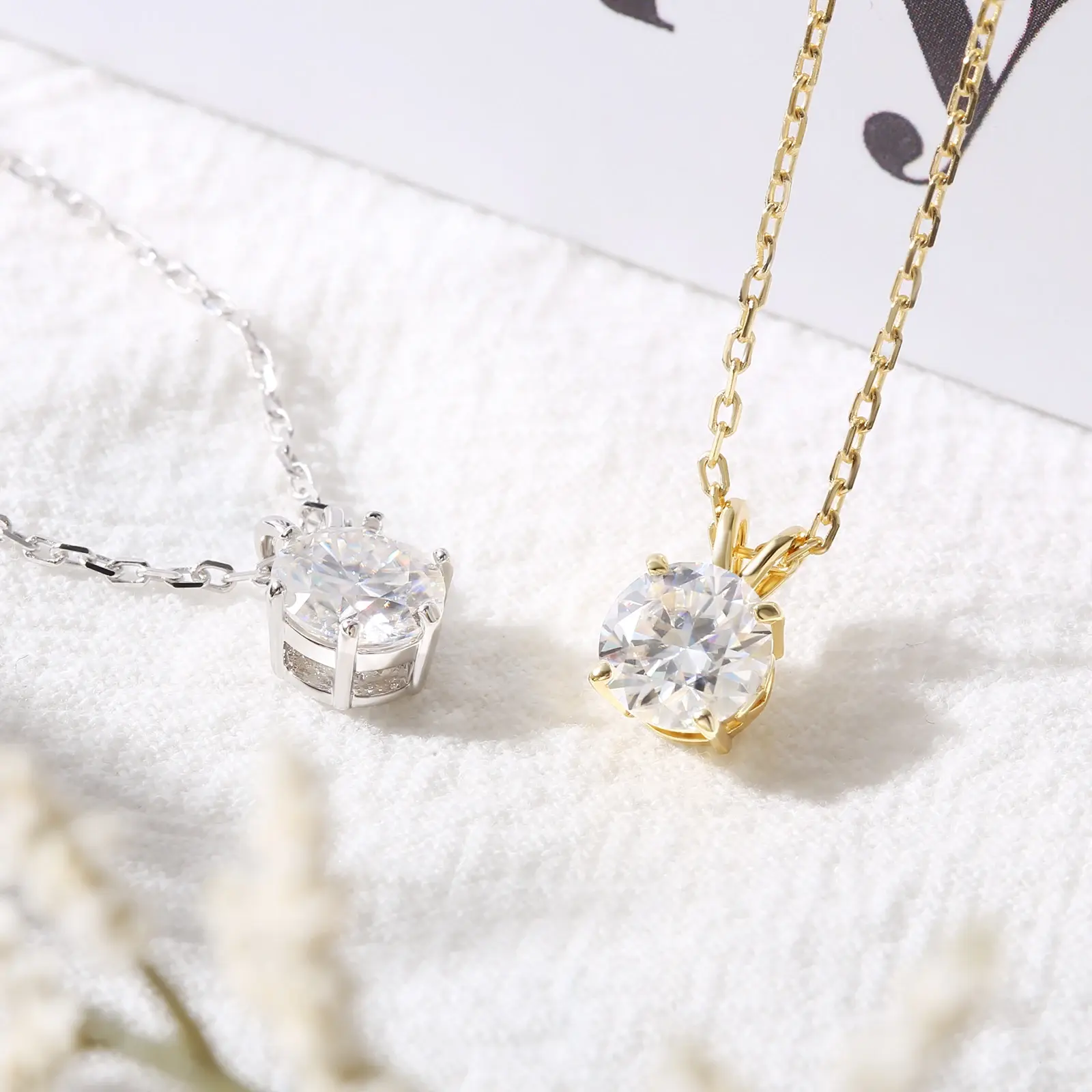 Women Moissanite Jewelry 925 Sterling Silver 14K Gold plated Love Necklace