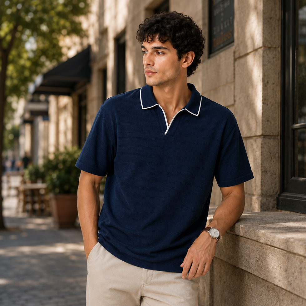 Thumbnail: Men Structured Pure Cotton Polo With Stripped Collar Oversized T-shirt