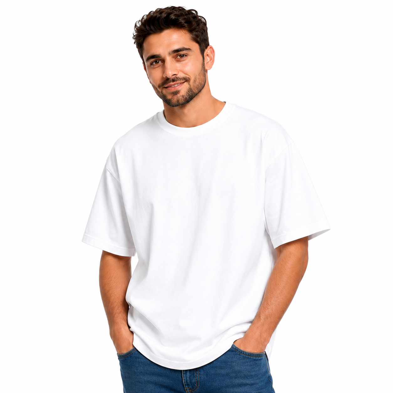 Oversized Men Pure Cotton Loop Knit Fabric - Solid White