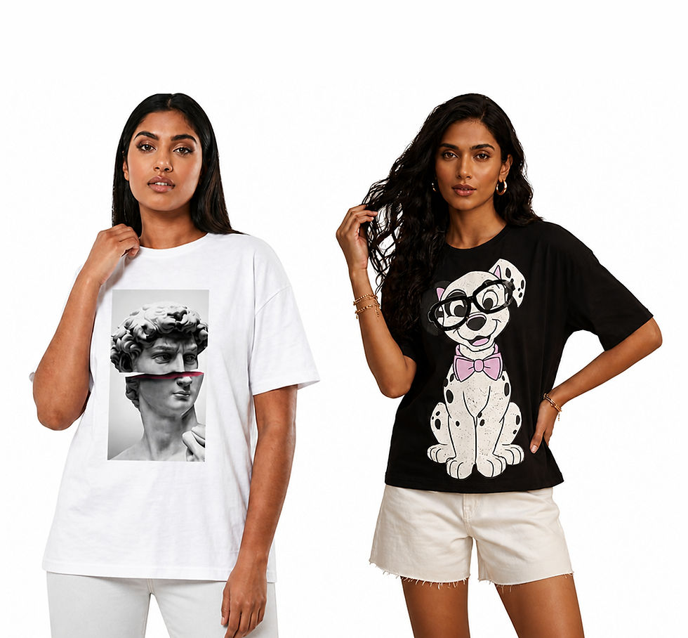 Thumbnail: Pack of 2 : Cotton T-Shirt for Women Oversized Half Sleeve | Round Neck
