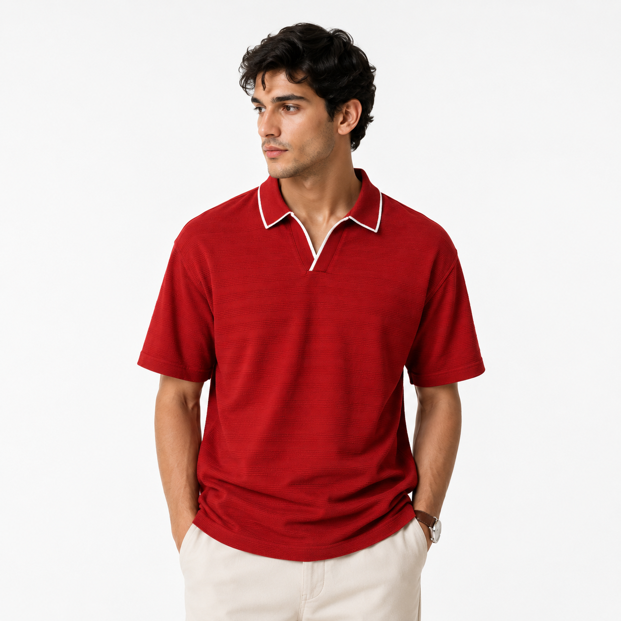Men Structured Pure Cotton Polo With Stripped Collar Oversized T-shirt