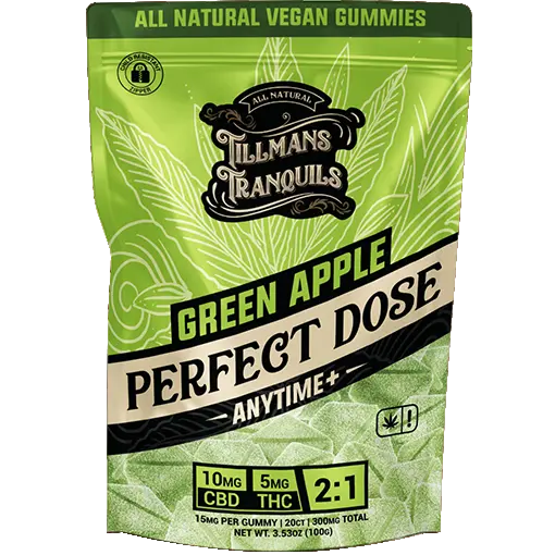 Green Apple Perfect Dose Anytime+ 5mg THC 10mg CBD Tillmans Tranquils Edibles