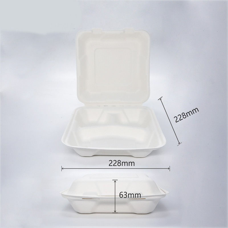 Thumbnail: 9" Sugarcane Clamshell (A) 3 Compartments