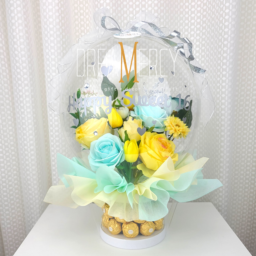 Yellow/Mint Flower and Cream Yellow+Mint Wrapper