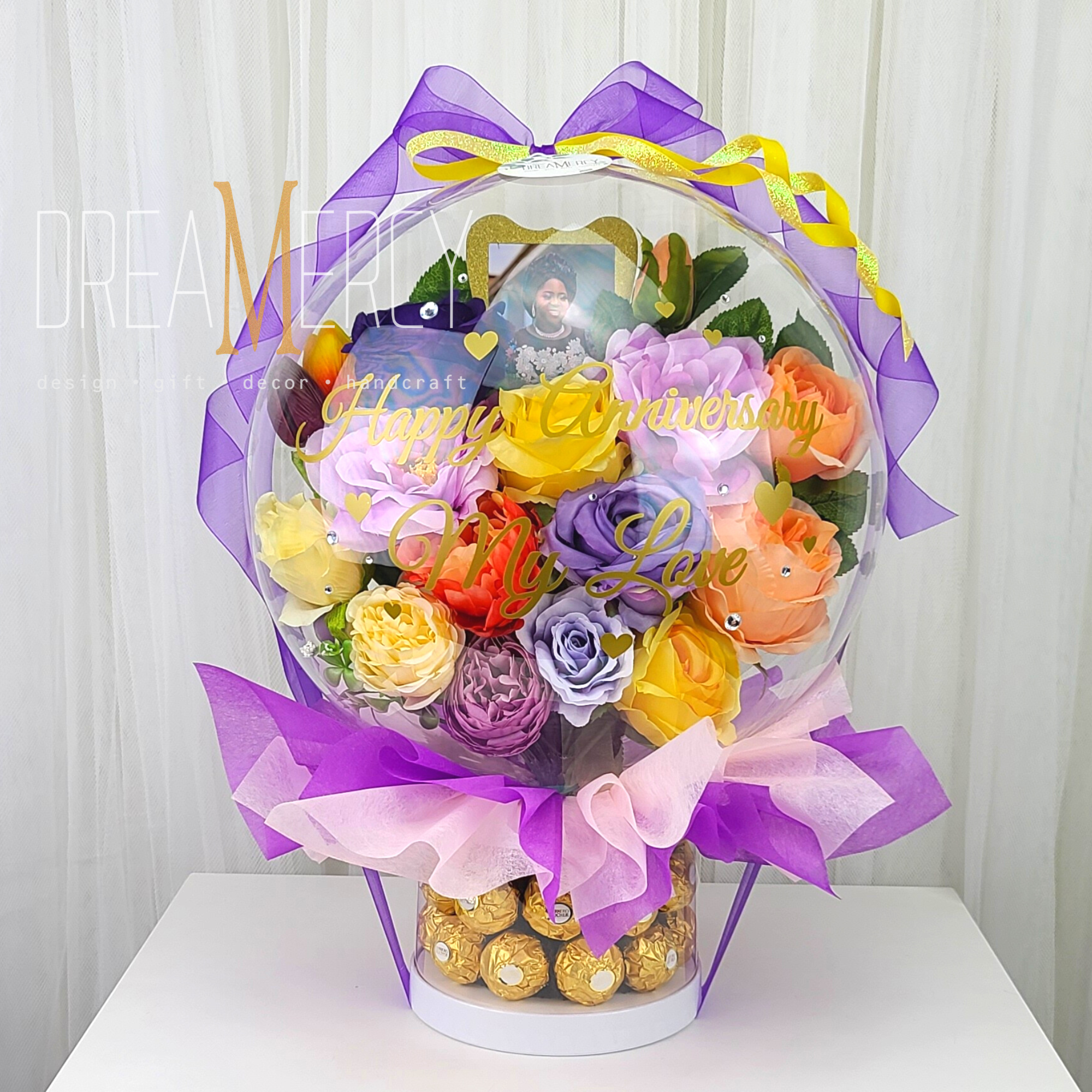 Purple/Coral/Yellow Flower and Purple+Light Orange Wrapper