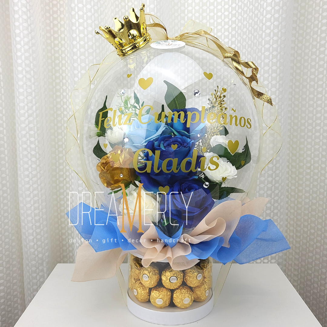 Blue Flower with Gold Accent and Blue+Beige Wrapper