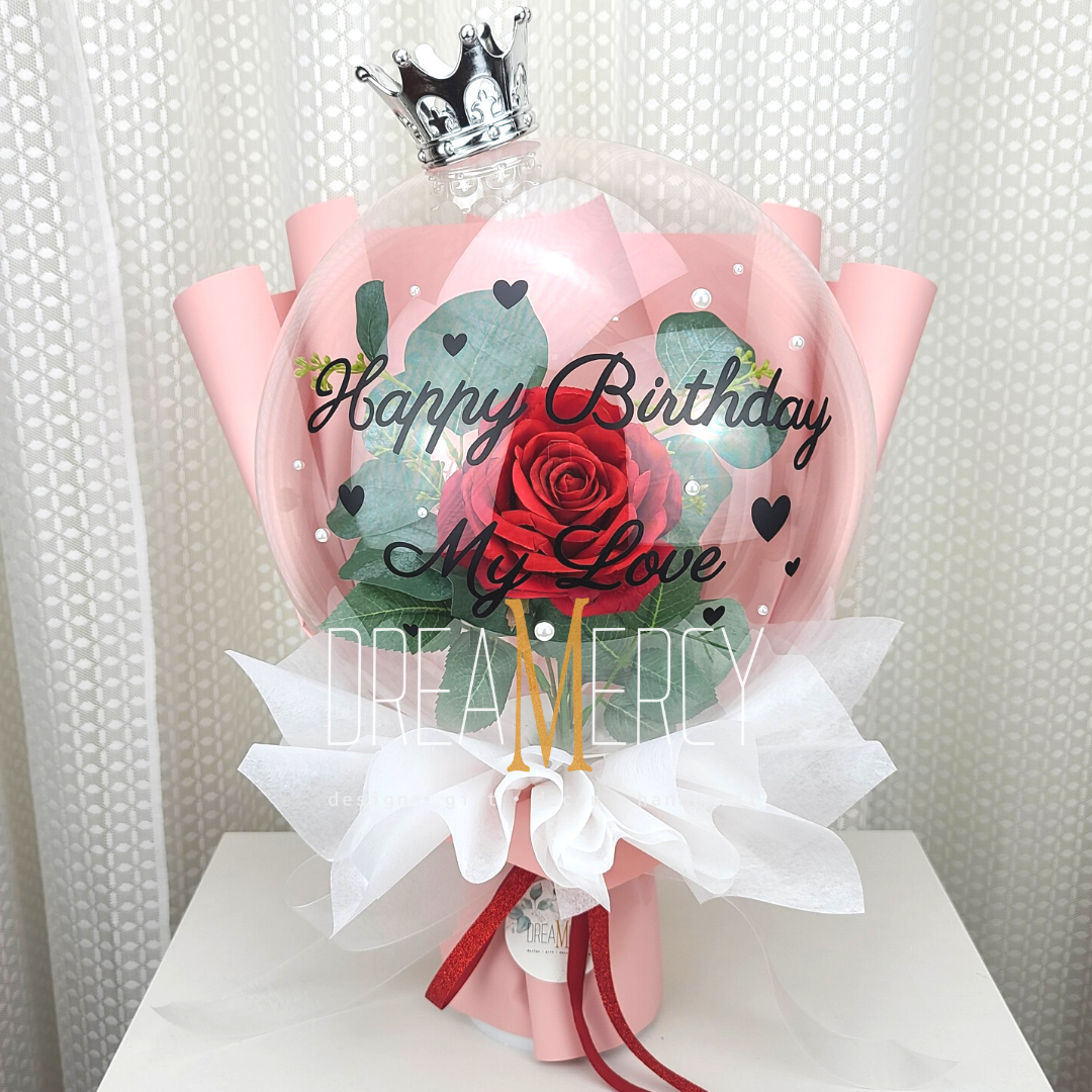 Single Red Rose Flower and Baby Maroon+White Wrapper