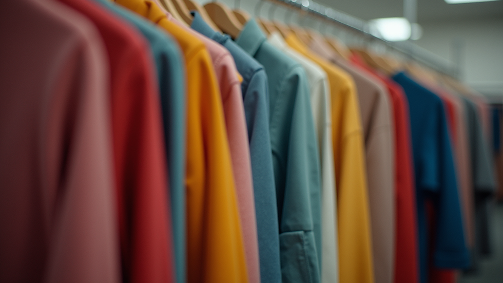 Eye-level view of a clothing rack filled with colorful garments