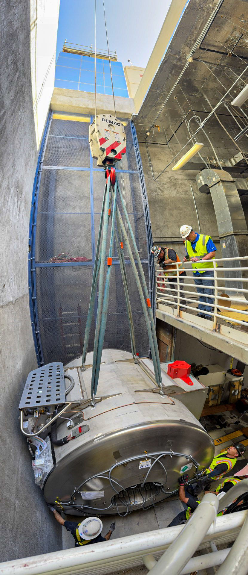 Stanford MRI machine lowered in shaft