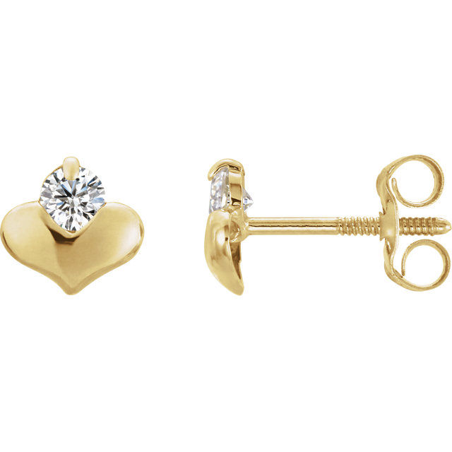 14K Yellow Cubic Zirconia Heart Earrings