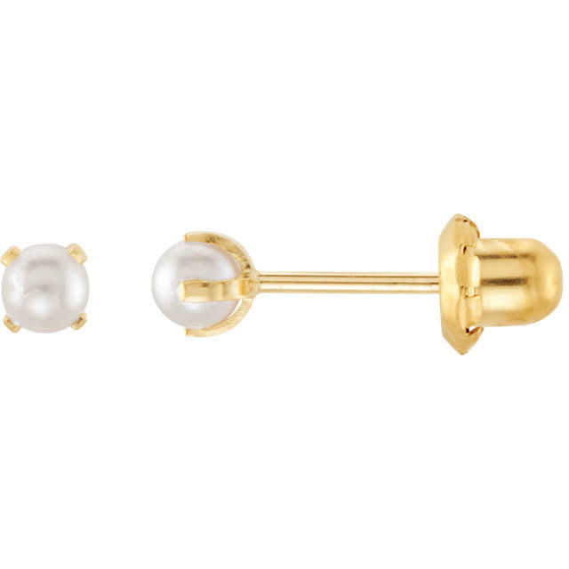14K Yellow Imitation Cream Pearl Piercing Earrings