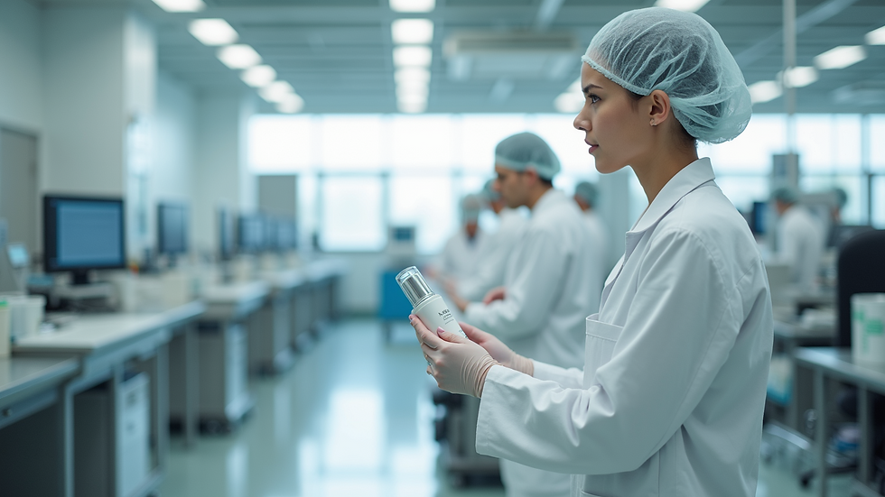 High angle view of a modern skincare production facility