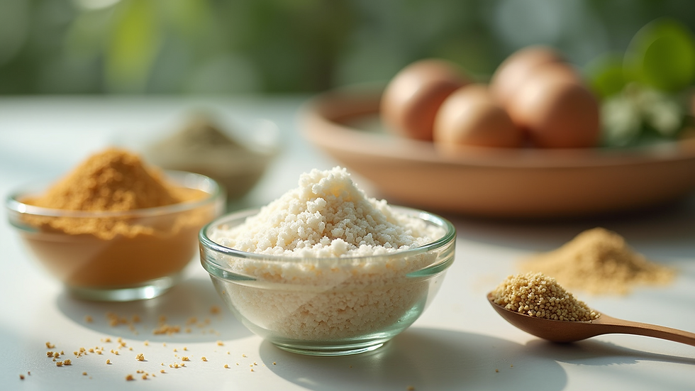 Close-up view of natural skincare ingredients in glass bowls