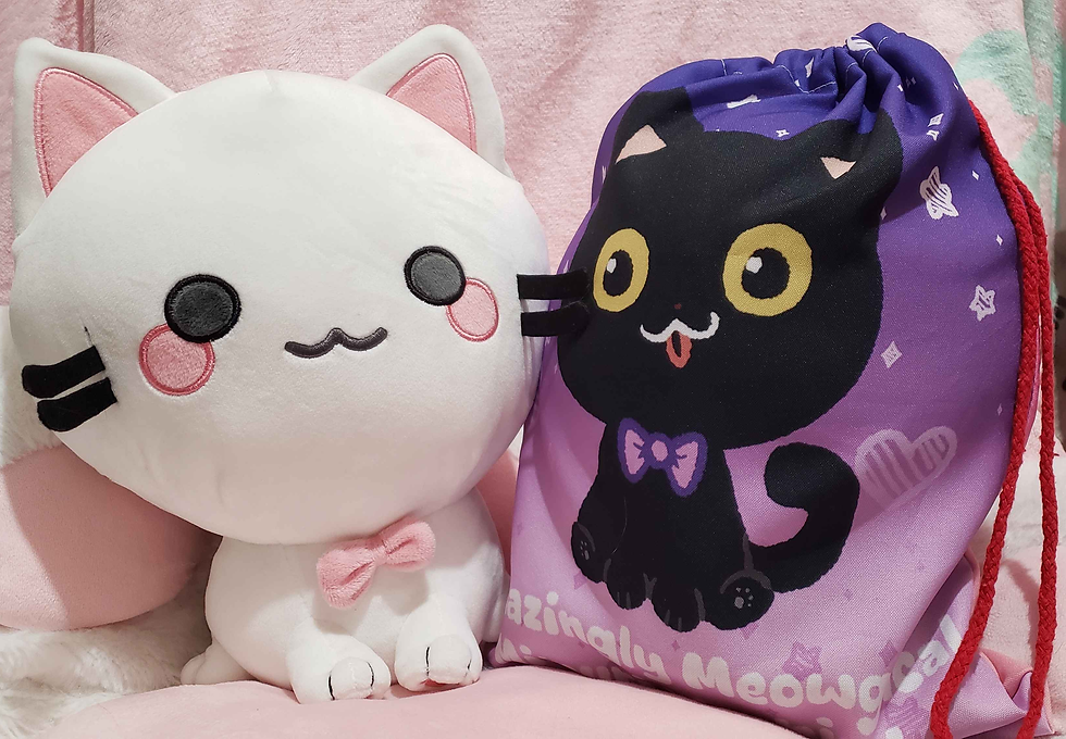 サムネイル： Picture of Nyakama plush and a draw string bag with Mimazingly Mims mascot Angel