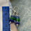 Thumbnail: Blues and greens stacked sea glass earrings 