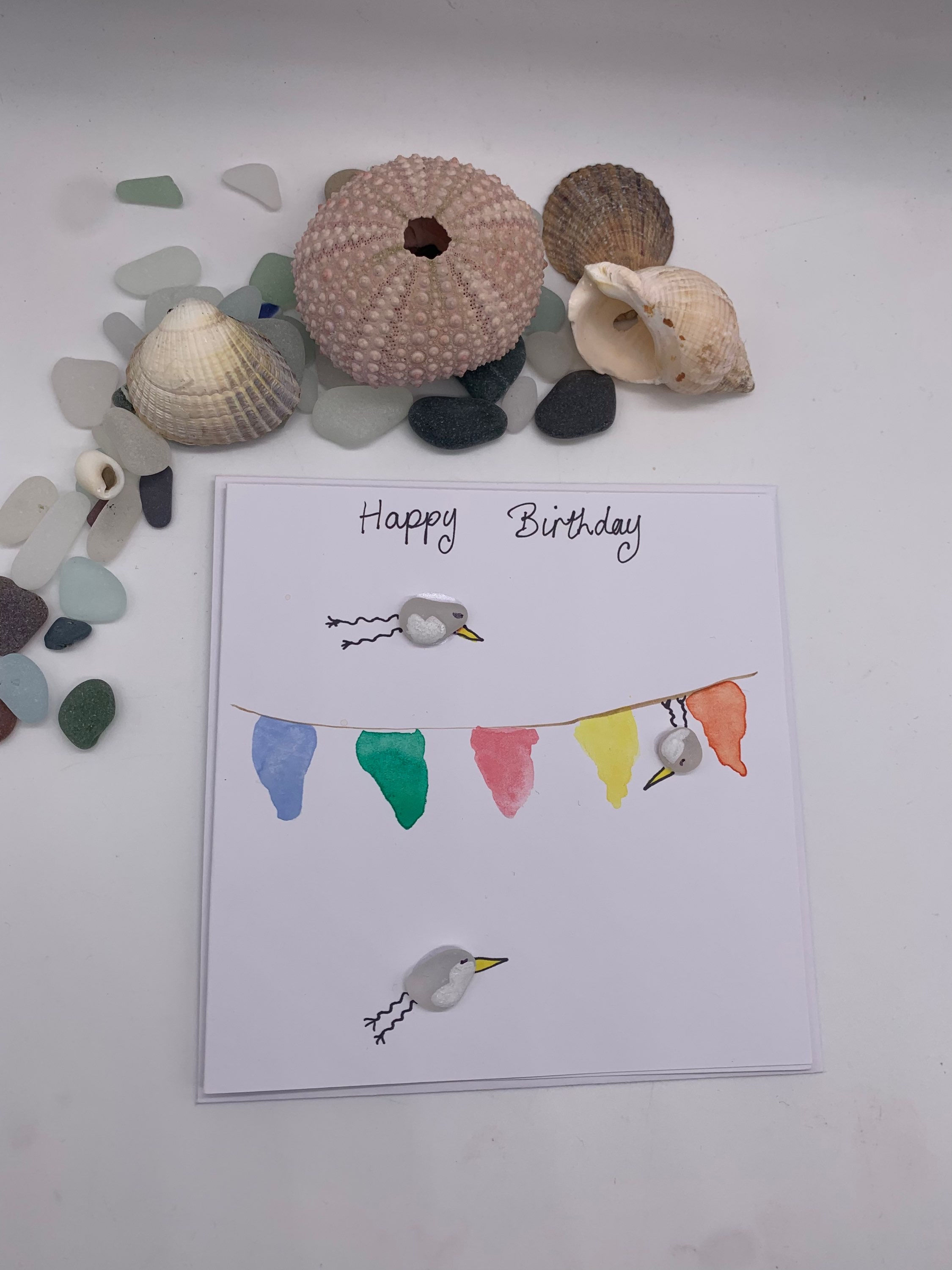 Water colour and sea glass card