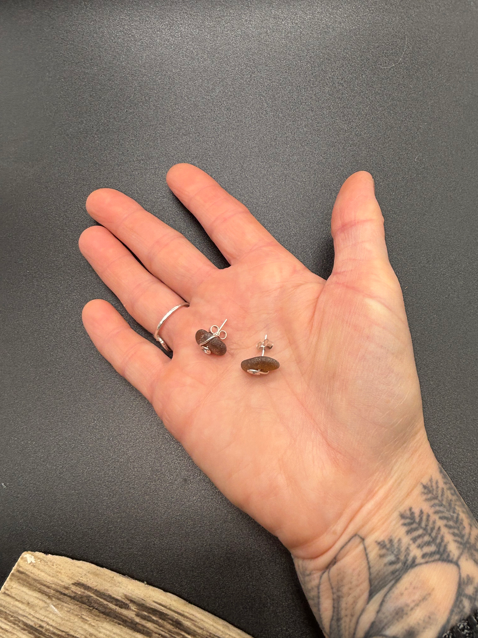 Thumbnail: Brown sea glass studs 
