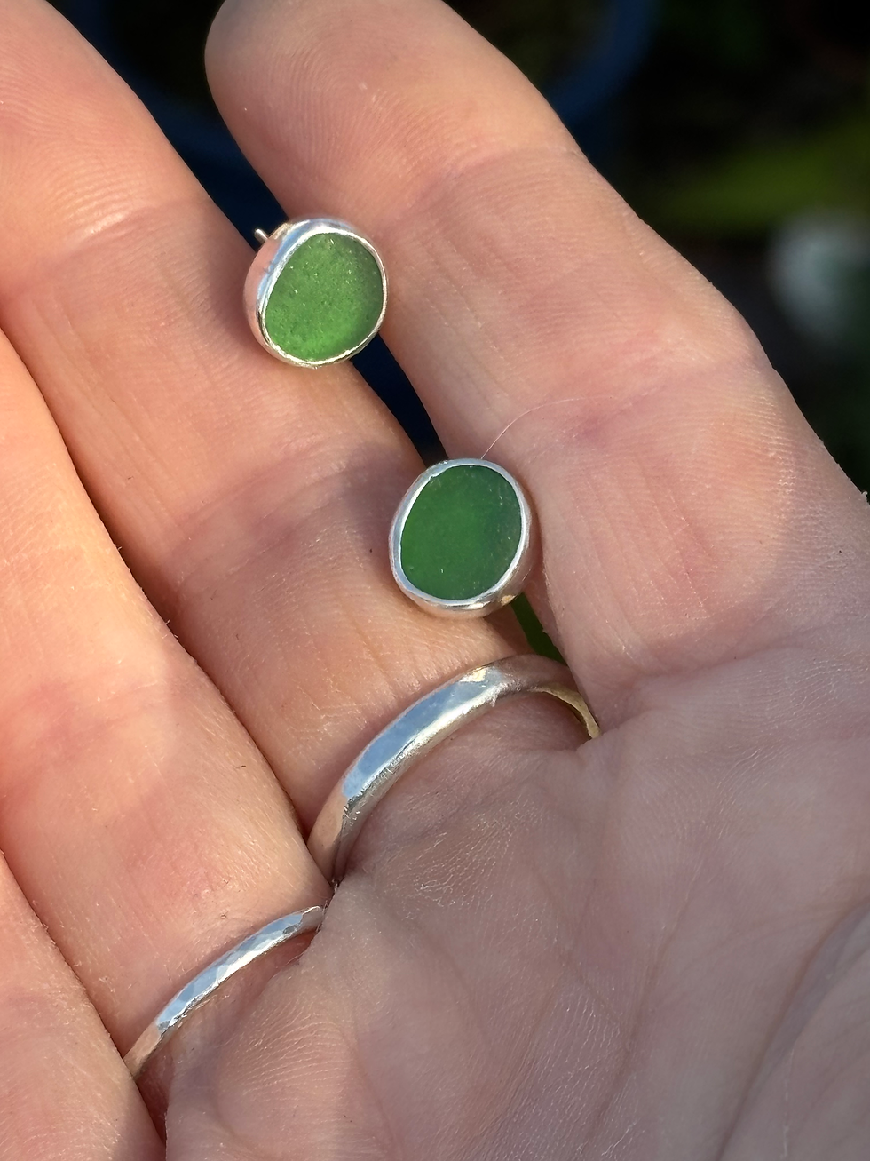Thumbnail: Green sea glass studs 