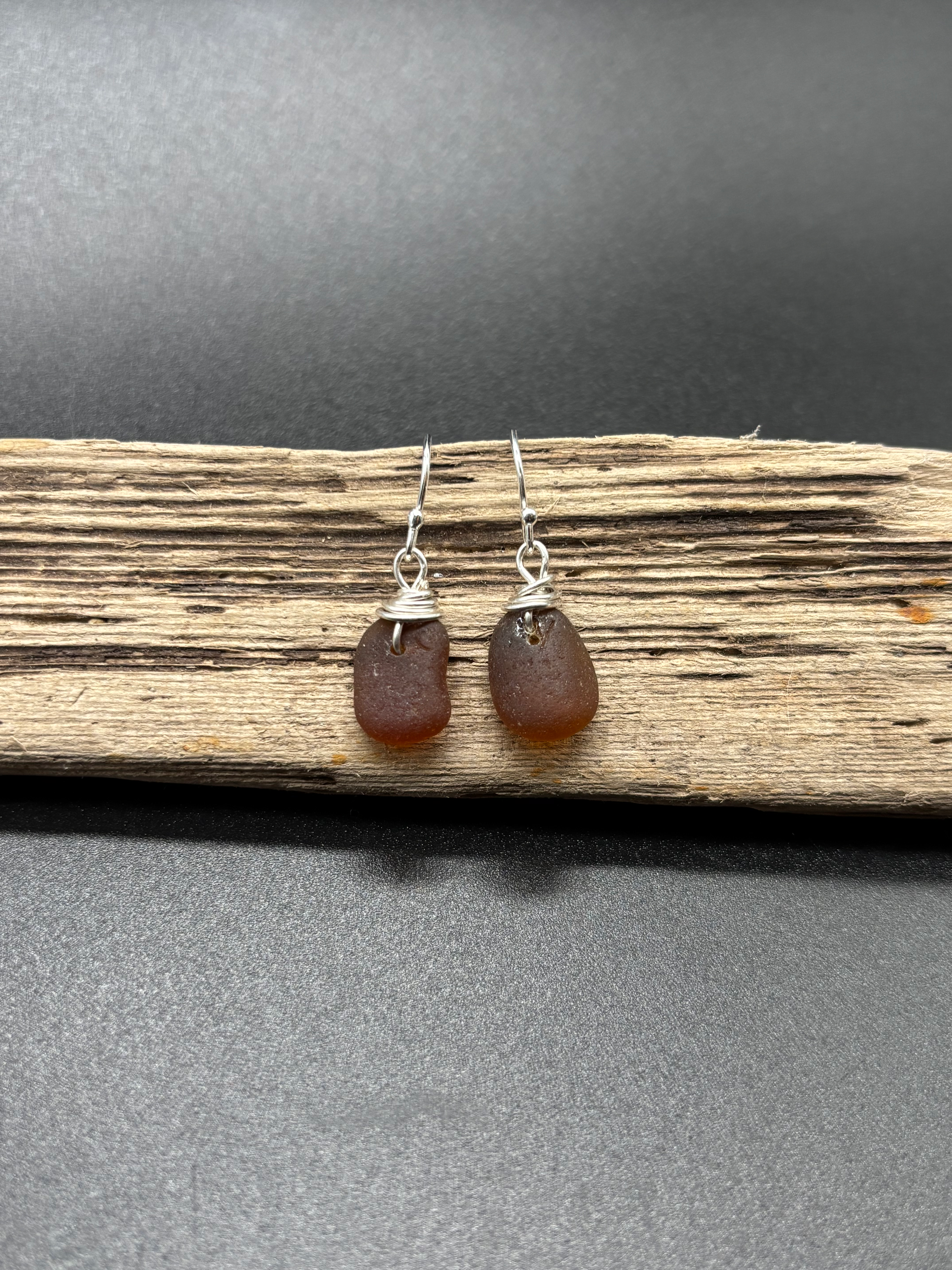 Brown sea glass earrings 