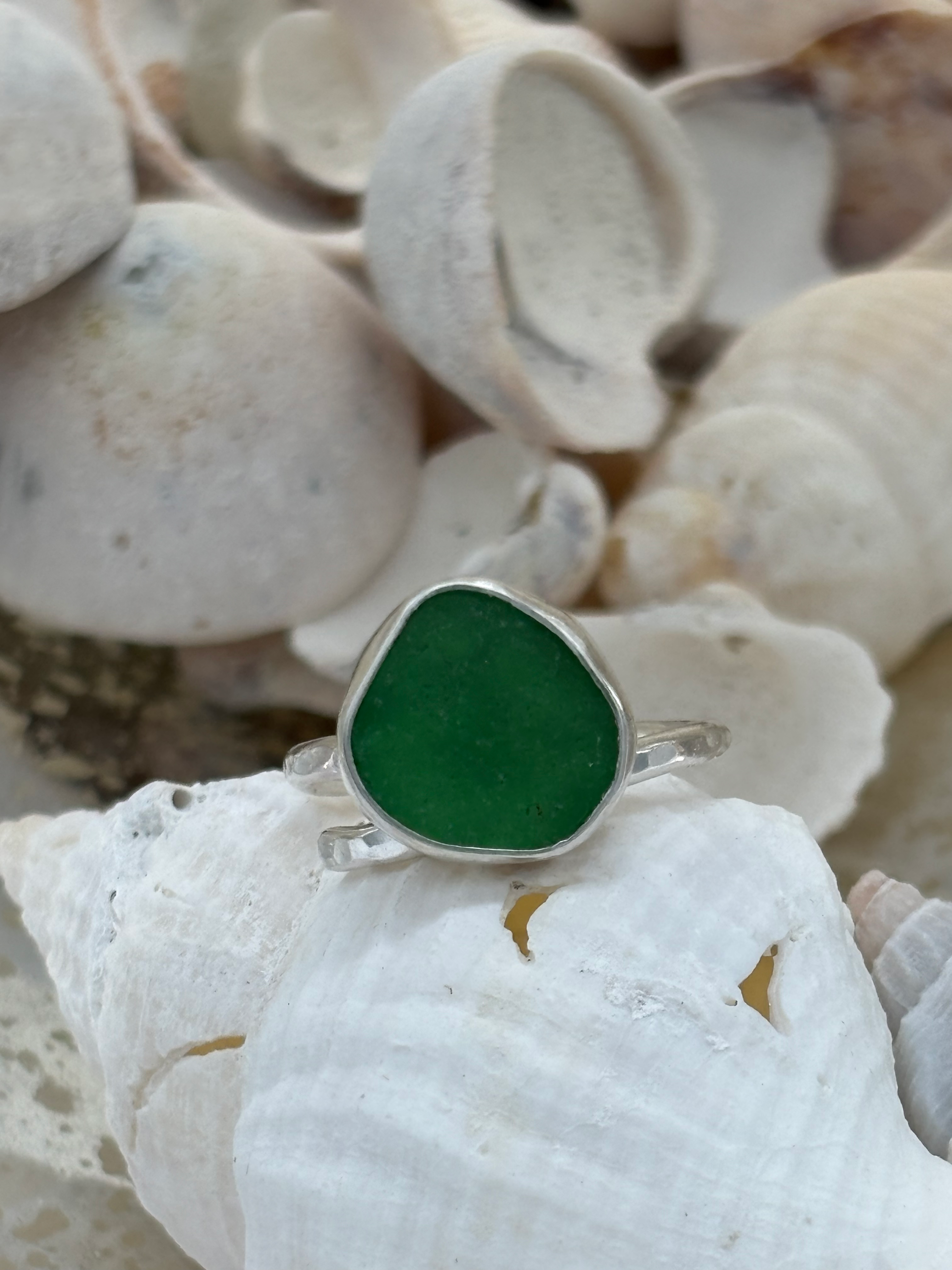 Vibrant green sea glass ring