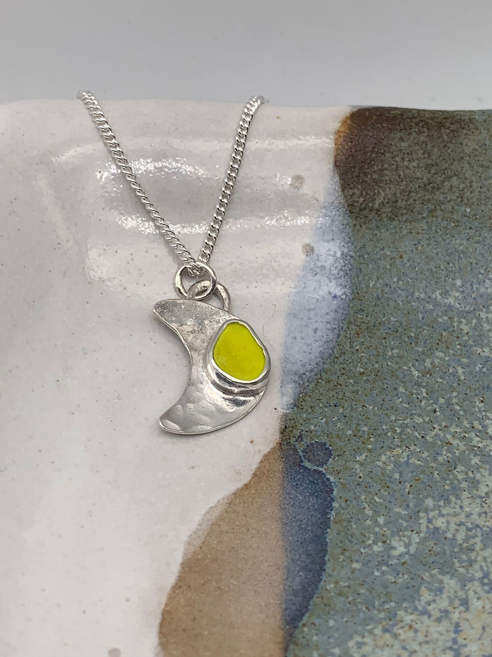Yellow Sea glass moon pendant 