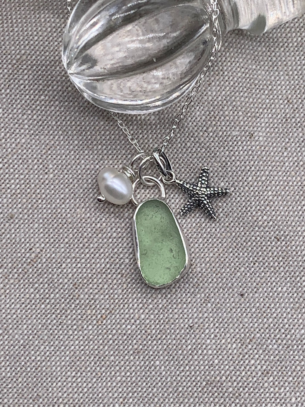 Pale green sea glass pendant 