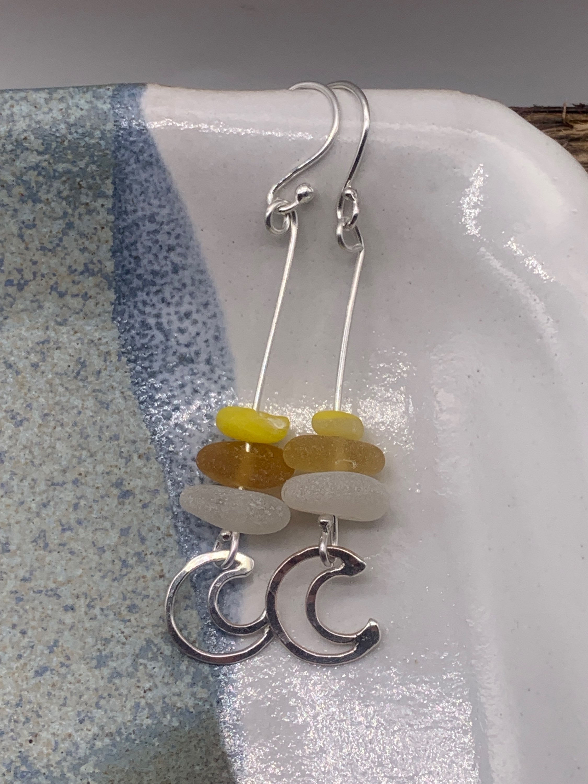 Yellow stacked sea glass earrings 