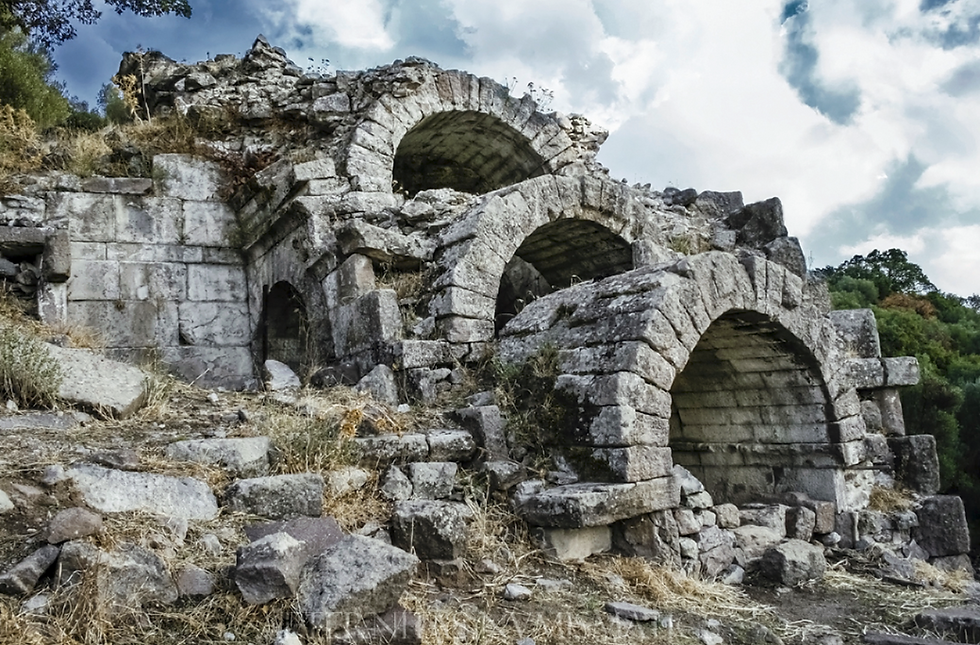 An arched structure of access to the cavea of the Aigai theater.