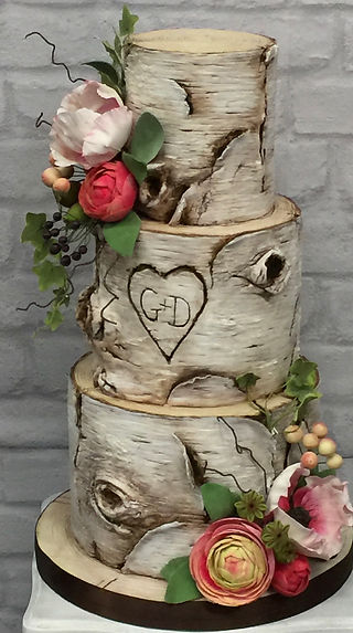 Silver birch wedding cake.