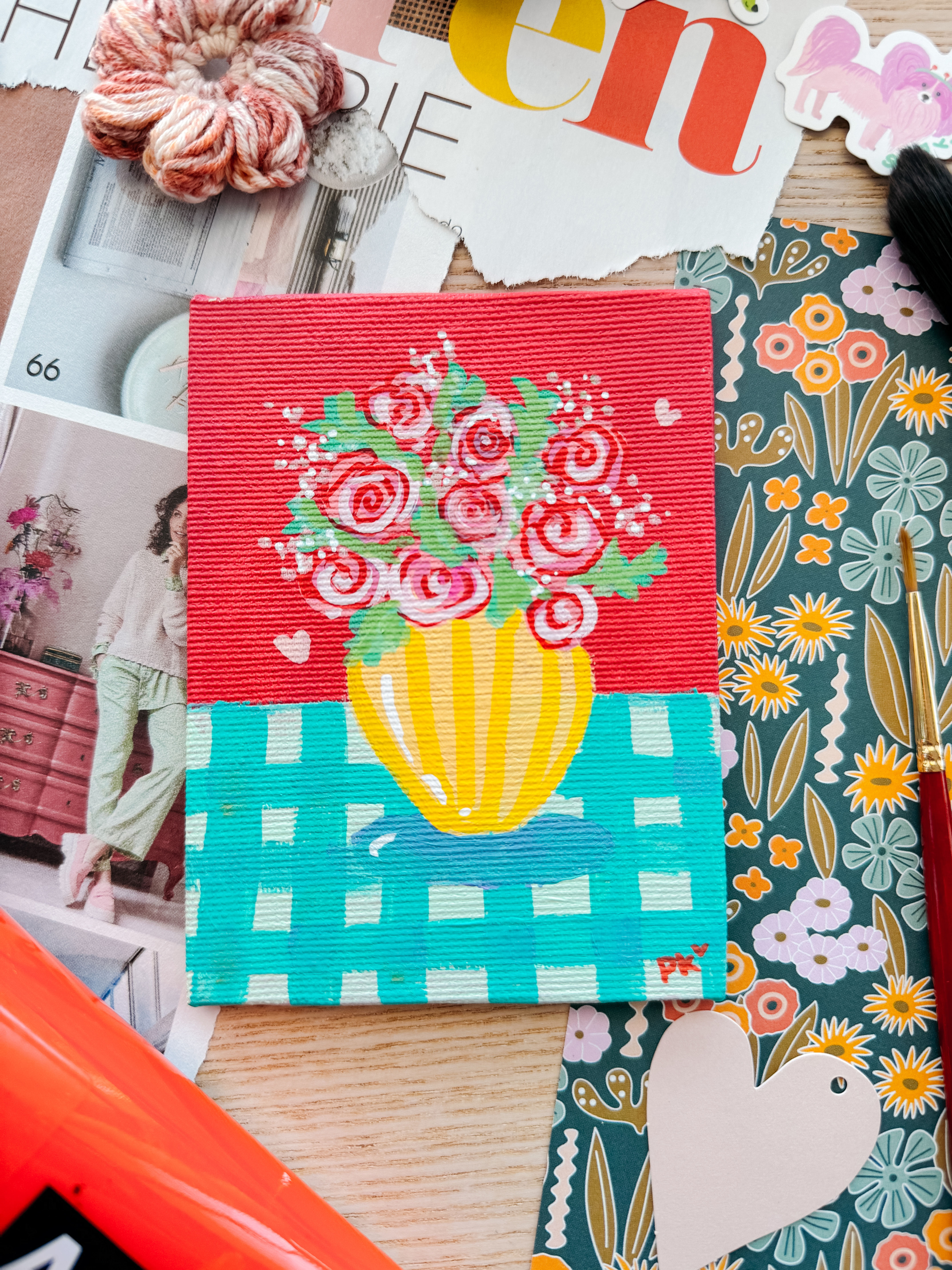 Mini schilderij boeket rozen