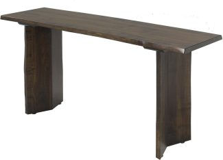 Cardinal Woodcraft Arcadia Server with live edge top in dark brown stain on wormy maple
