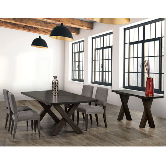 Maxmo Dining Set by Cardinal Woodcraft with Table, Salwick chairs and server in room