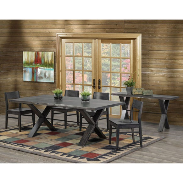 Cardinal Woodcraft Klint Live Edge Dining Set in room with table, chairs and server